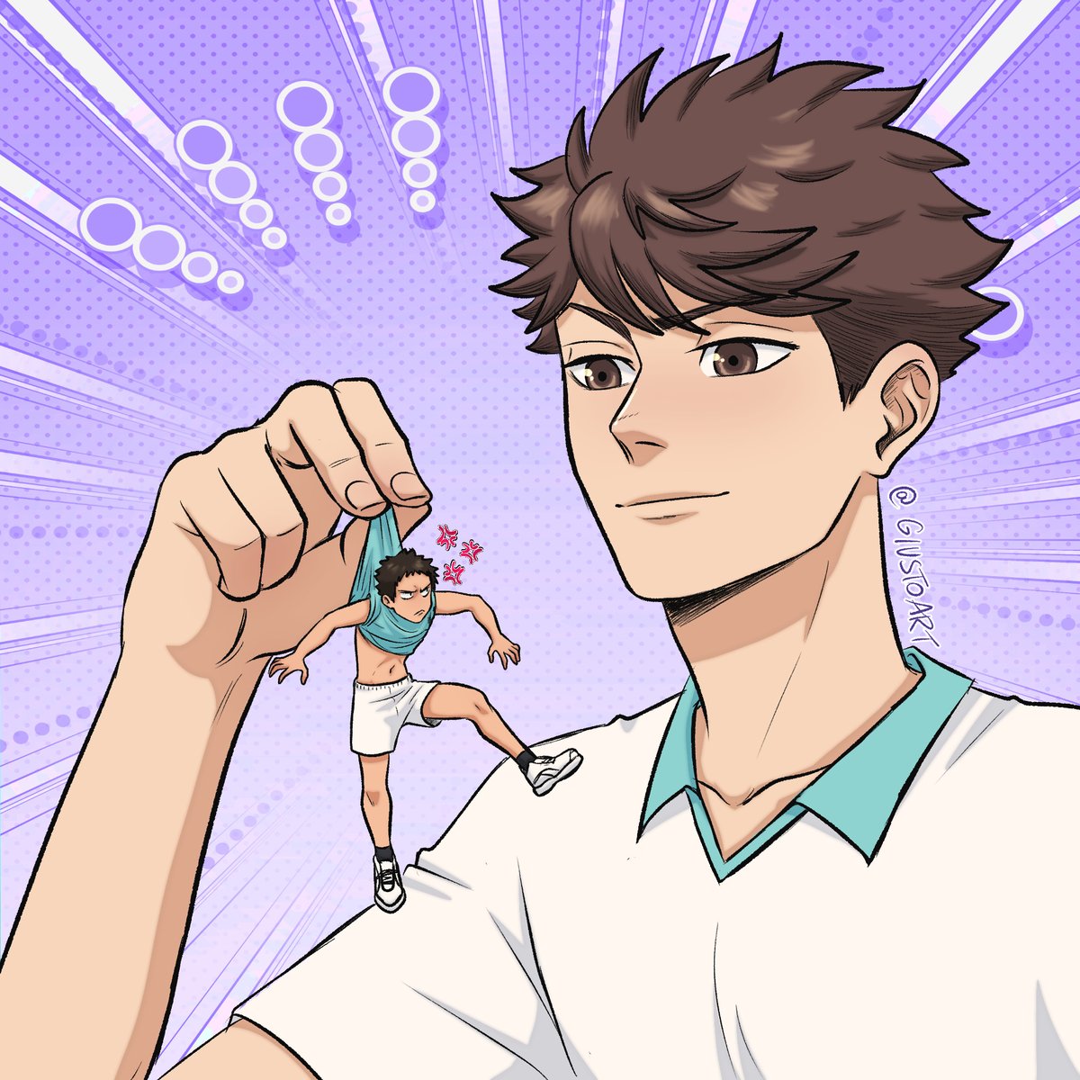 giusto_art's tweet image. ✨COMMISSION N°7✨
I was asked to draw a smug 50 foot giant Oikawa holding Iwaizumi by the back of his shirt!
#oikawa #iwaizumi #iwaoi