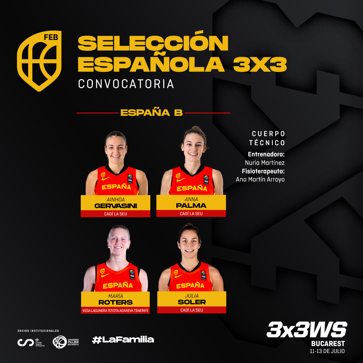 🚨 OFICIAL | Convocatoria de la #SelFEM3x3 🇪🇸 para un nuevo  #3x3WS 💪

📆 11 al 13 de julio
📌 Bucarest 🇷🇴

#3x3WSBucarest | #LaFamilia #SomosEquipo