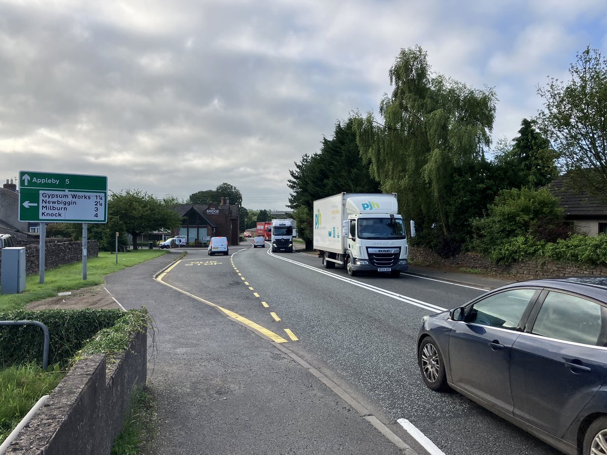 Reporting live this morning for <a href="/Mike_Zeller1/">Mike Zeller</a> on <a href="/BBC_Cumbria/">BBC Cumbria</a>, as £1.3 billion pound plans are confirmed to dual the A66 from Penrith to Scotch Corner. 
This is Kirkby Thore, the last village on the existing route that's not already bypassed.