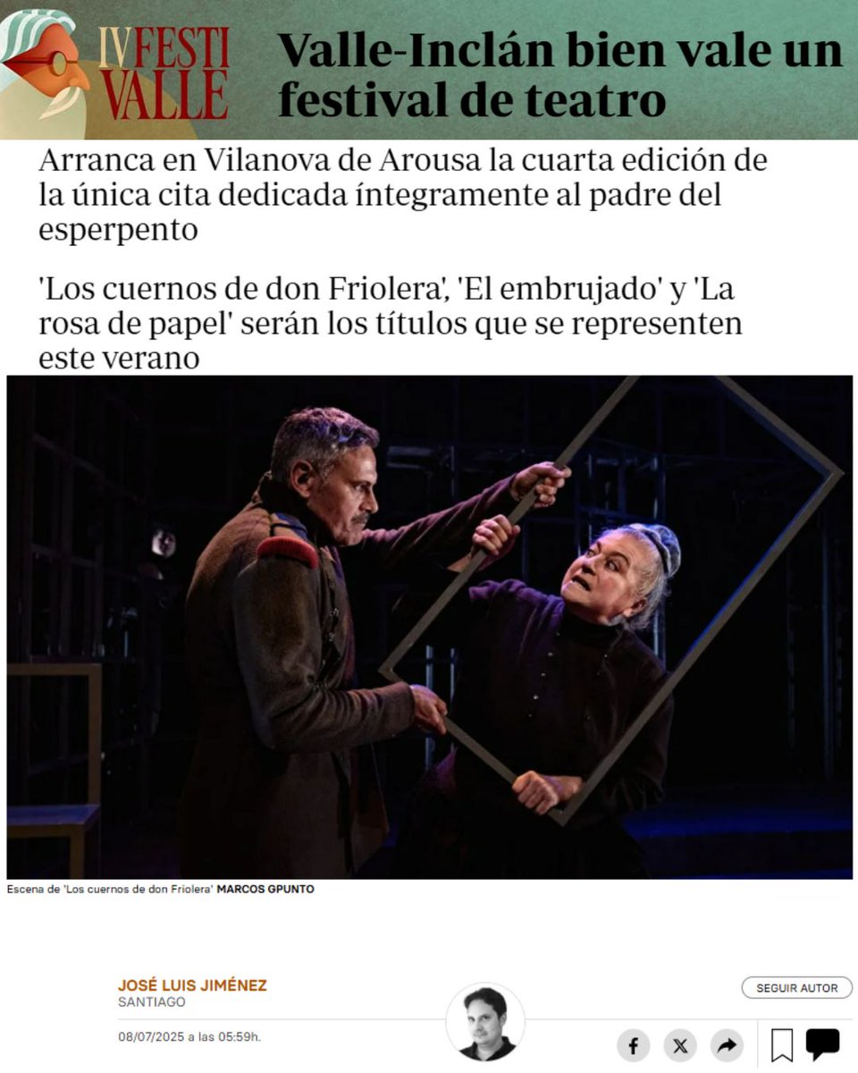 Hoy comienza la IV edición del #Festivalle porque: Valle-Inclán bien vale un festival de teatro.  
A las 20 horas primera representación con "Los cuernos de don Friolera" abc.es/espana/galicia… #festival 
#teatro #galicia #cultura #vilanovadearousa #arte #valleinclan #esperpento