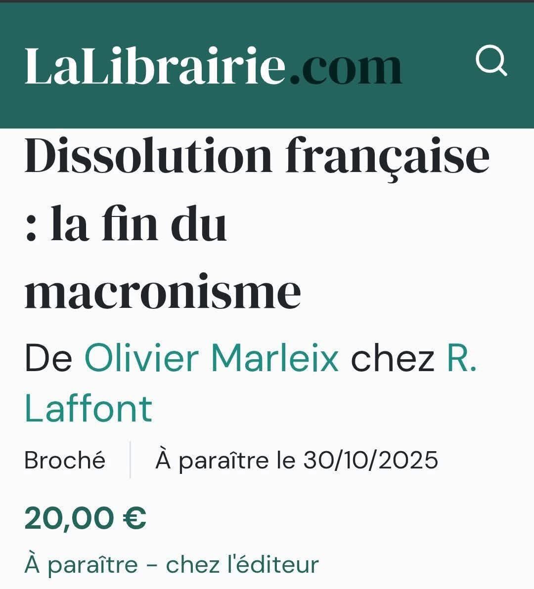 Après avoir dénoncé le scandale d’État Alstom dans les Liquidateurs, Olivier Marleix s’apprêtait à publier à la rentrée un livre-choc : Dissolution française : la fin du macronisme.
Il devait y travailler d’arrache-pied tout l’été.
J’espère que ce livre même inachevé sera publié.