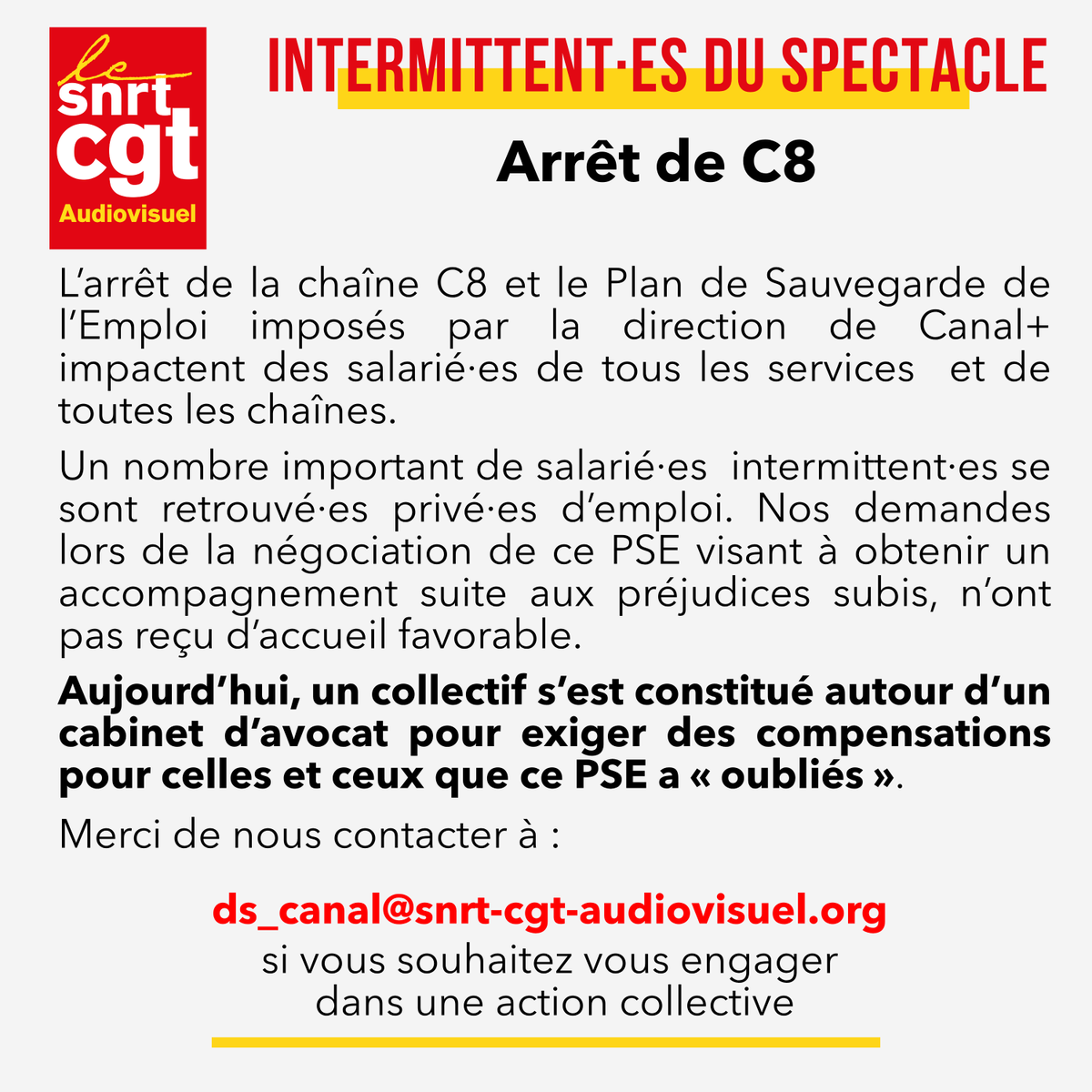 INTERMITTENT·ES DE C8 : VOTRE SITUATION NE DOIT PAS ÊTRE IGNORÉE