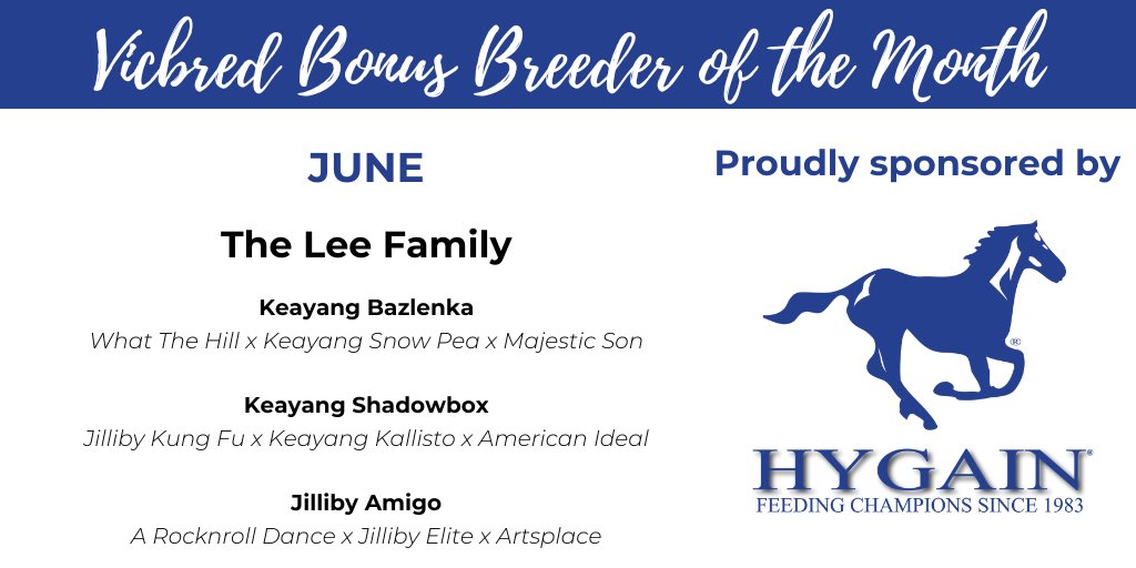 HarnessBreedersVic (@harnessbreeders) on Twitter photo Congratulations to the Lee family, our June #Vicbred First Win Bonus Breeders of the Month thanks to <a href="/HygainRacing/">Hygain Racing & Breeding</a>.
They bred three horses to collect their Vicbred bonuses for connections:
<a href="/ASBAAust/">ASBA- Aust. Standardbred Breeders Assoc.</a>
<a href="/TheTrotsComAu/">The Trots</a> Congratulations to the Lee family, our June #Vicbred First Win Bonus Breeders of the Month thanks to <a href="/HygainRacing/">Hygain Racing & Breeding</a>.
They bred three horses to collect their Vicbred bonuses for connections:
<a href="/ASBAAust/">ASBA- Aust. Standardbred Breeders Assoc.</a>
<a href="/TheTrotsComAu/">The Trots</a>
