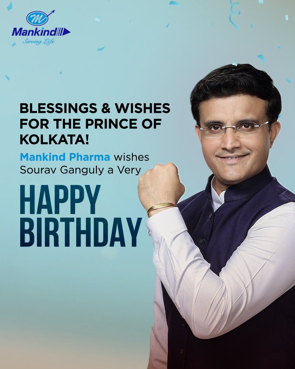 From leading the team to leading with heart, you’ve inspired a generation to dream bigger.
Happy Birthday to the Prince of Kolkata, Sourav Ganguly!
Wishing you health, happiness, and continued greatness.

#HappyBirthday #SouravGanguly #Mankind #MankindPharma