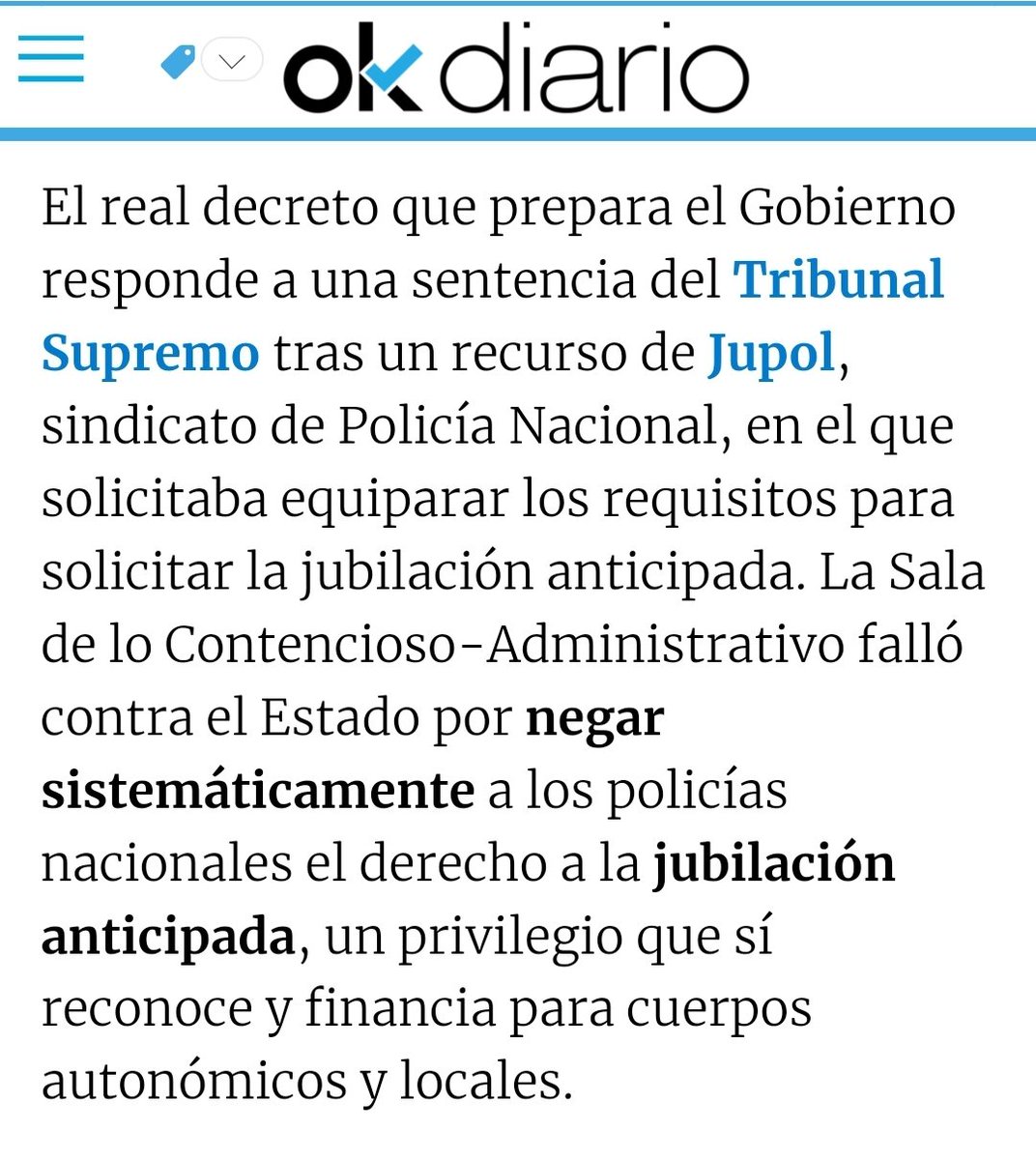 NatanEspinosa2's tweet image. Solo una parte de las FCSE tendrán una jubilación anticipada como la de los Mossos
La norma regula expresamente la jubilación en favor de los P.Nacionales que entraron en el cuerpo a partir de 2011, sin incluir a los de Clases Pasivas ni a la Benemérita
👇
okdiario.com/espana/sanchez…
