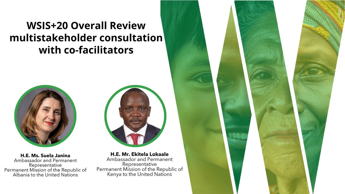 World Summit on the Information Society (WSIS) (@wsisprocess) on Twitter photo Engage in the WSIS+20 Overall Review Multistakeholder Consultation with Co-Facilitators!
🌟 Reserve your seat now:forms.office.com/Pages/Response…
<a href="/suelajanina/">Suela Janina</a> <a href="/eelokaale/">Amb. Ekitela Lokaale</a> Engage in the WSIS+20 Overall Review Multistakeholder Consultation with Co-Facilitators!
🌟 Reserve your seat now:forms.office.com/Pages/Response…
<a href="/suelajanina/">Suela Janina</a> <a href="/eelokaale/">Amb. Ekitela Lokaale</a>