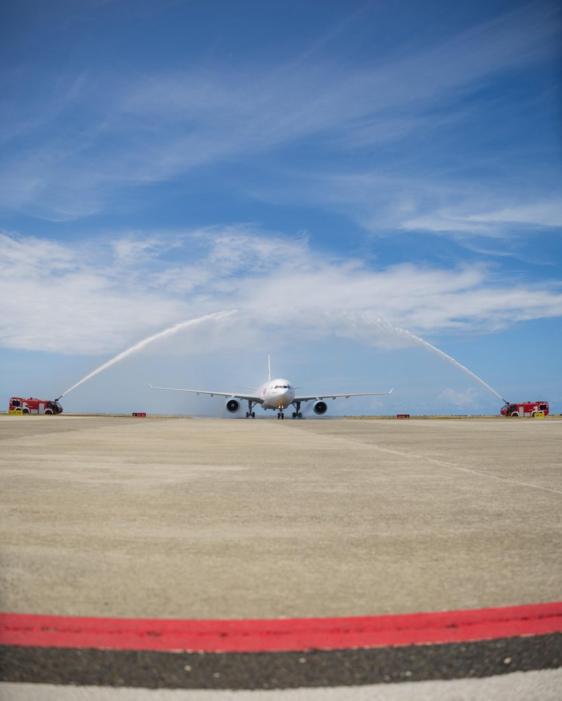 Inaugural flight, Maldivian’s widebody aircraft, the A330, has landed in Maafaru International Airport.

<a href="/MoEDmv/">Ministry of Economic Development and Trade</a> 
<a href="/ABUDHABI_FUND/">صندوق أبوظبي للتنمية</a> 
<a href="/MaldivianAero/">MaldivianAero</a> 
#Maafaruinternationalairport
