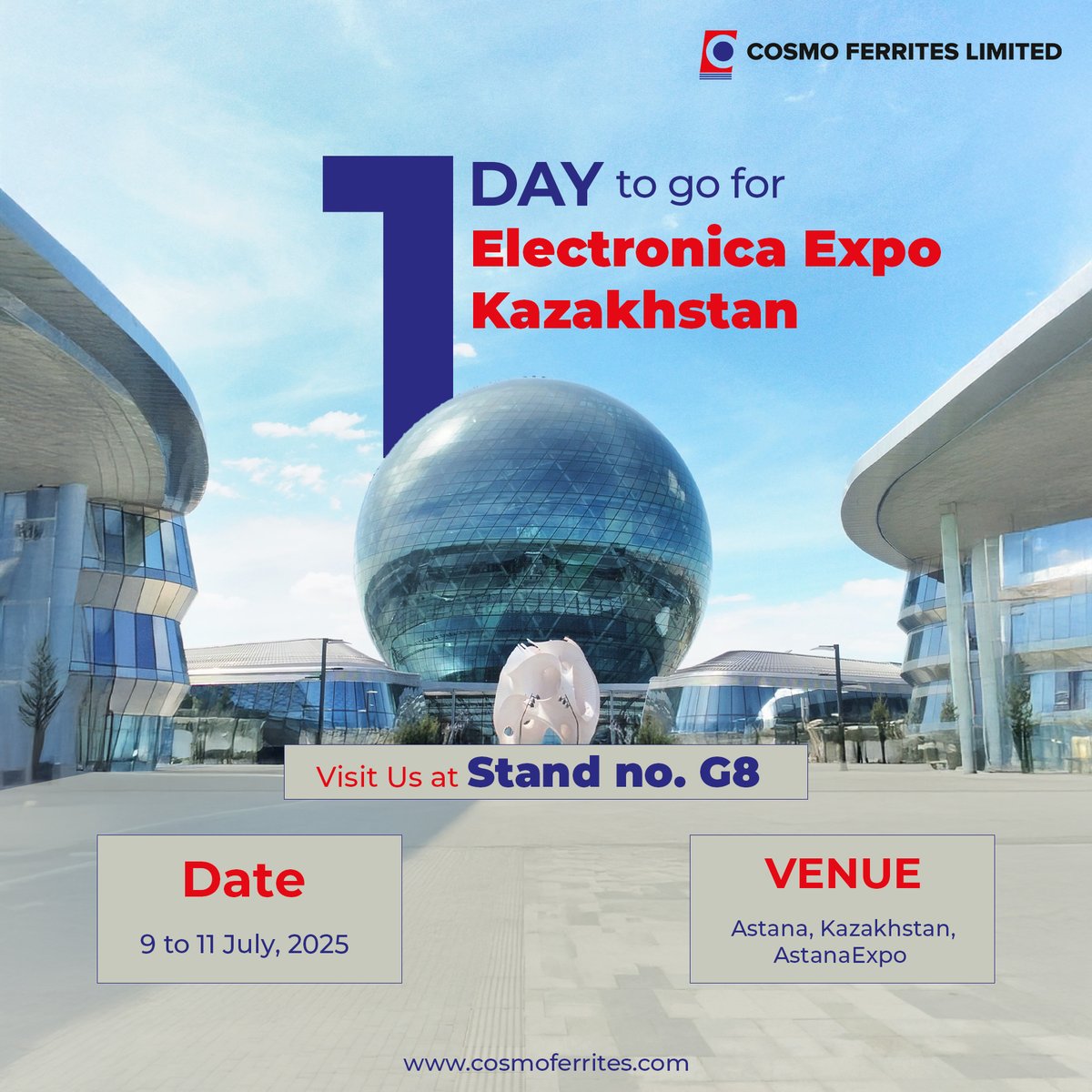 Cosmo_ferrites's tweet image. One Day to Go!

Cosmo Ferrites is all set for Electronica Kazakhstan 2025 – and we can’t wait to meet you!

Visit us at Stand G8

9–11 July 2025

Venue: Astana Expo, Astana, Kazakhstan