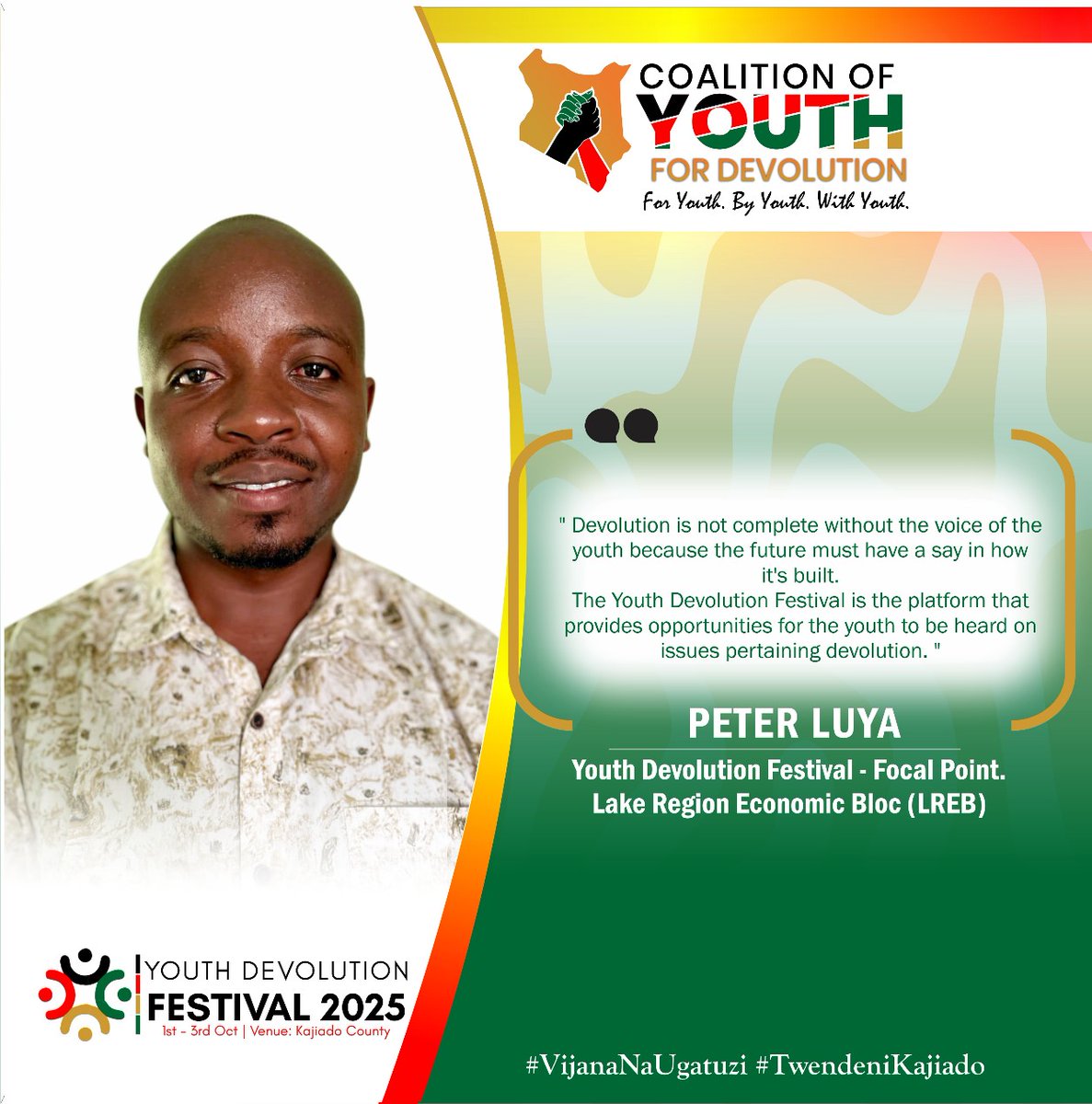 YouthDevolution's tweet image. "Devolution is not complete without the voice of the youth because the future must have a say in how its built" Peter Luya, Focal Point, Lake Region Economic Bloc