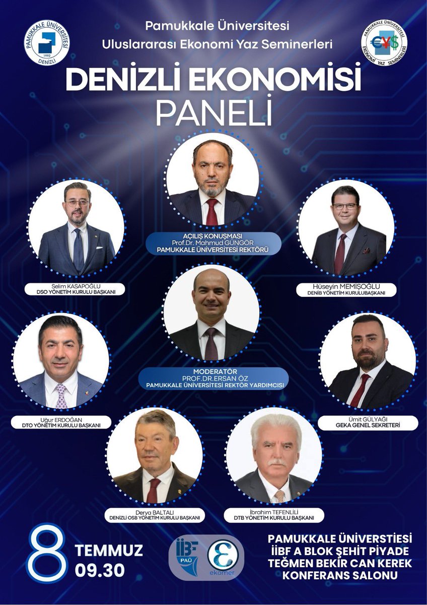 🎥 🎥 Canlı Yayın Başlıyor!

Pamukkale Üniversitesi Uluslararası Ekonomi Yaz Seminerleri kapsamında düzenlenen Denizli Ekonomisi Paneli başlıyor!

📅 Tarih: 8 Temmuz
📍 Yer: PAÜ İİBF A Blok Şehit P. Tğm. Bekir Can Kerek Konferans Salonu

🔗 Yayına katılmak için tıklayın: