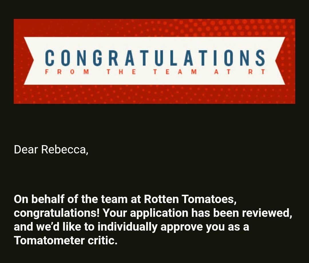 blsaycewrites's tweet image. After three years of applying, she's finally tomato-meter approved @RottenTomatoes 🍅
To celebrate, I'm writing a review for one of my favourite films of the year so far, interviewing one of my favourite directors, and prepping to speak to two of my faves soon. I love movies.
