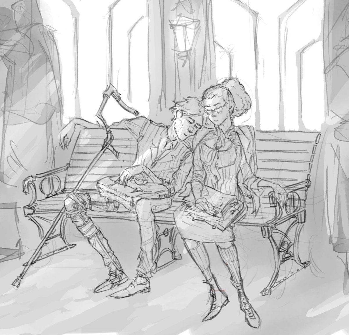 nanbanbon's tweet image. Little #skyvik doodle
“Above the piltovian street, taught iron cords carry green suspended funiculars rolling with gusto, business men counting their tabs for the end of the day, next to sleepy commuters sliding in and out of the shadows that flicker by.”
#arcane #jayvik