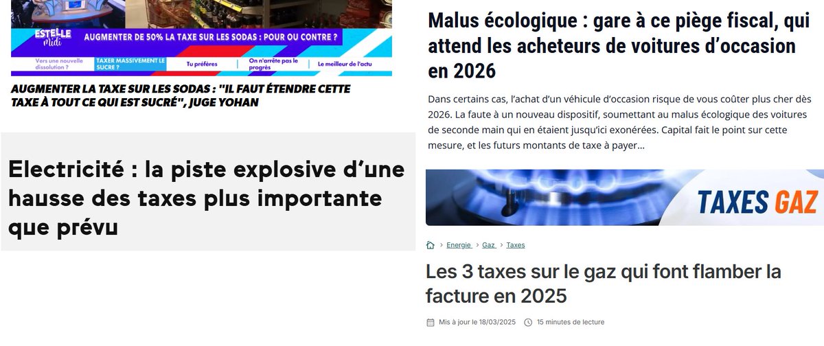 Tous les jours les français ont droit à de nouvelles taxes.
Electricité, Gaz, produits sucrés, Malus auto...
Et personne ne dit rien.

Par contre dès que l'on parle d'une taxe de quelques % sur les ultra riches, vous avez des milliers de français pour les défendre.