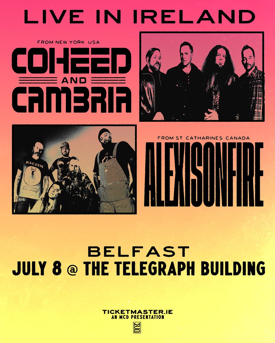 Cobalt and Calcium (@cobaltcalcium) on Twitter photo 🇮🇪BELFAST — TONIGHT @ THE TELEGRAPH BUILDING🇮🇪
✨ <a href="/coheed/">Coheed and Cambria</a> with special guests <a href="/aof_official/">ALEXISONFIRE</a> 🔥
🧙Mage entry 1HR before doors.
🧚♂️Prise entry 30MIN before doors. 🇮🇪BELFAST — TONIGHT @ THE TELEGRAPH BUILDING🇮🇪
✨ <a href="/coheed/">Coheed and Cambria</a> with special guests <a href="/aof_official/">ALEXISONFIRE</a> 🔥
🧙Mage entry 1HR before doors.
🧚♂️Prise entry 30MIN before doors.