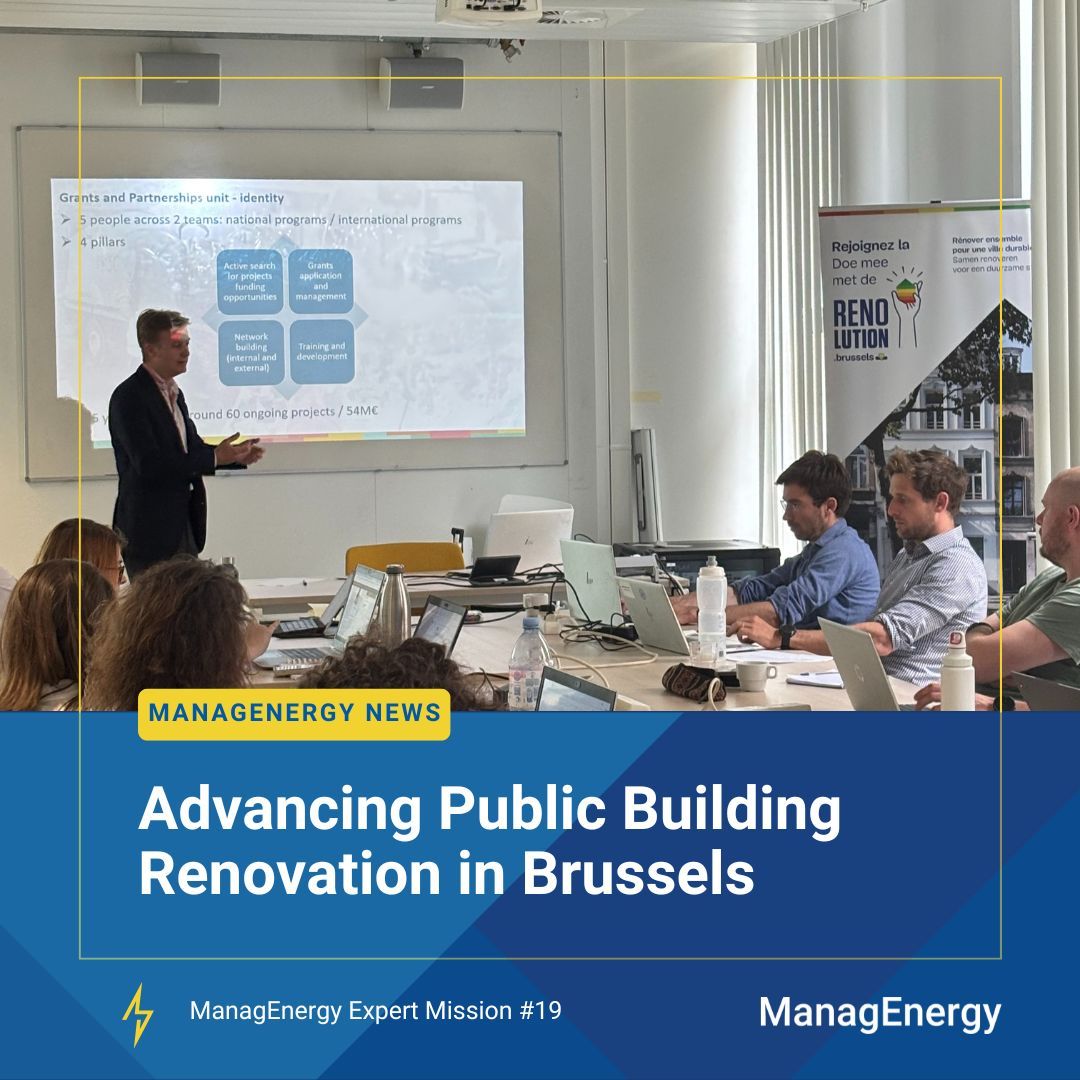 🚧 How can Brussels accelerate public #buildingrenovation?
💡 In #ExpertMission19, ManagEnergy Coordinator Seamus Hoyne helped <a href="/BruxellesEnv/">Bruxelles Environnement - Leefmilieu Brussel</a> lay the foundations for a #OneStopShop model.
Read more about the mission &amp; its outcomes ⬇️
🔗 buff.ly/6BzNXn5