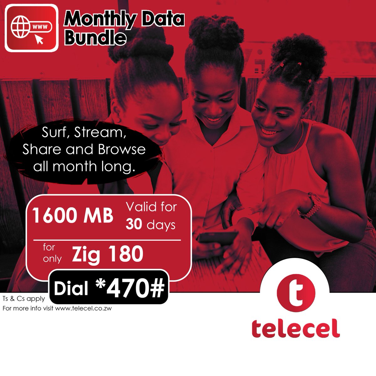 Telecel_Zim's tweet photo. Stay ahead of the game. Stay connected all month long with our monthly data bundles. Dial *470# today and start browsing today!! Ts & Cs apply.
#MonthlyData
#TellSomeOne https://t.co/lUUhwujp7o