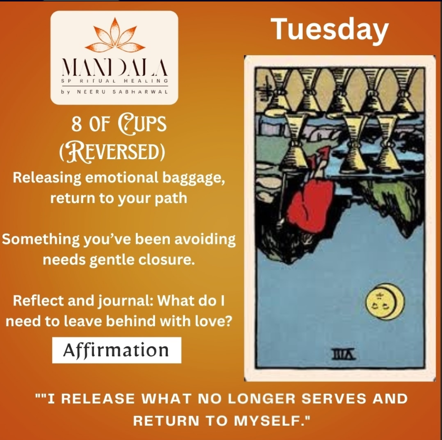 healing_mandala's tweet photo. Happy Tuesday, beautiful souls! ✨ Today's card, the 8 of Cups (Reversed), brings a powerful message of release and returning to your authentic self Type "YES" if you resonate with this message #8OfCupsReversed #TarotTuesday #CardOfTheDay #EmotionalHealing #ReleaseAndLetG https://t.co/F0kdZkKktH