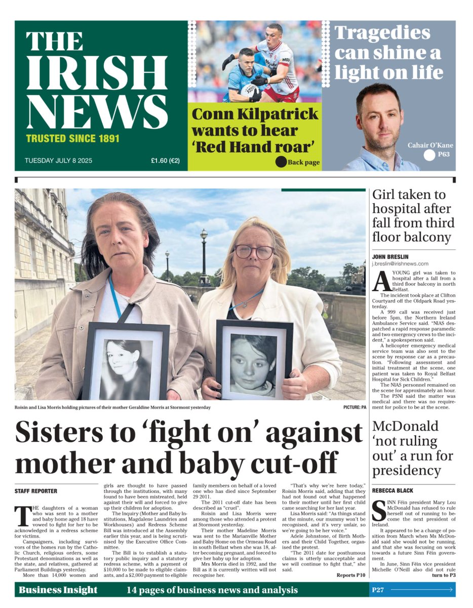 KRWLaw's tweet image. Privilege to support our clients Roisin and Lisa Morris in their robust challenge to the Mother and Baby Homes Redress Scheme, which contains a ‘cruel clause’ which arbitrarily excludes those who passed away before 29 September 2011.