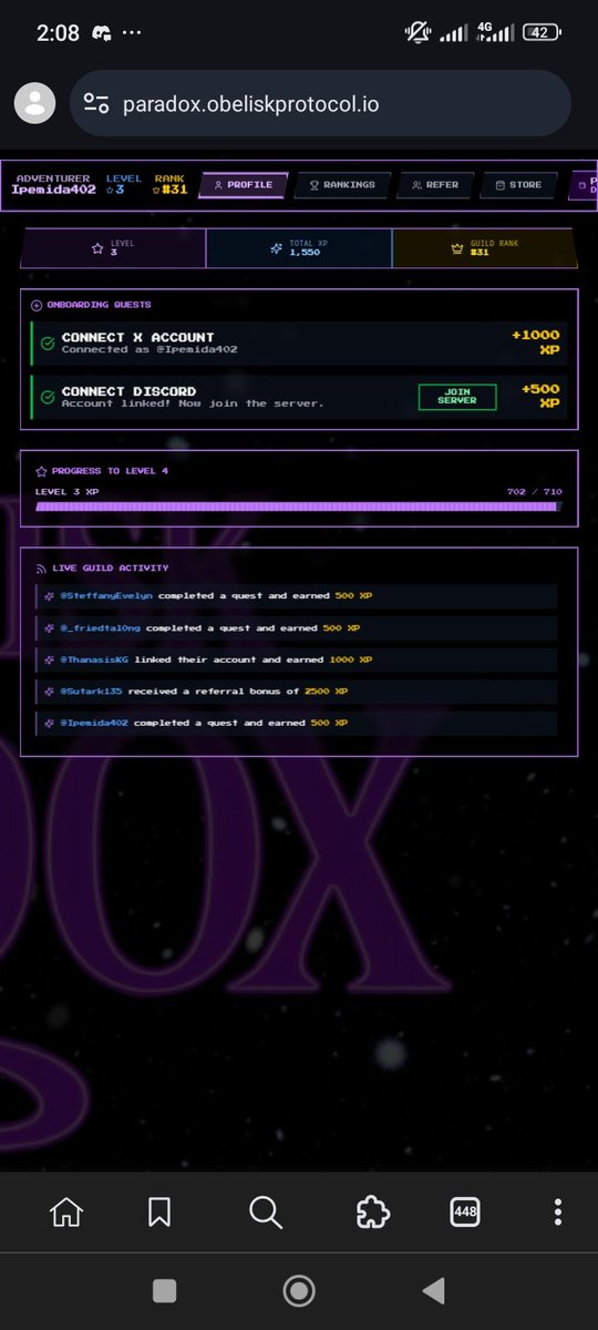 Ipemida402's tweet photo. 🎯 Ready to earn while exploring Web3? Paradox by Obelisk Protocol lets you complete missions, grow your network & collect $OBX rewards.
Don’t miss this airdrop opportunity!
👉 https://t.co/Sra14lBgq1
#Paradox #CryptoRewards #Web3Quest #ObeliskProtocol #AirdropAlert https://t.co/VuHwdG69wb