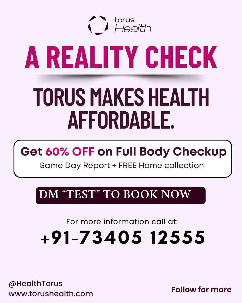 HealthTorus's tweet photo. 📌 Your health is not a luxury — it’s the foundation.
✅ Full Body Check-Up at 60% OFF
🧪 FREE home sample collection
📄 SAME DAY reports
Don’t wait for symptoms.
📞+91-7340512555
#TorusHealth #HealthCheckup #LabTestsIndia #FullBodyTest #PreventiveCare #IndianHealthcare https://t.co/zQ7rNNO0yy
