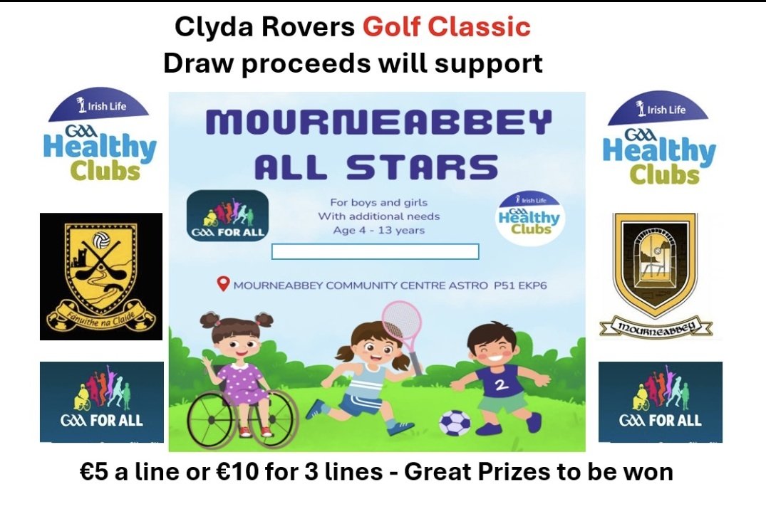 Thanks to <a href="/clydaroversgaa/">Clyda Rovers GAA</a> who will be donating proceeds from the Golf Classic draw this week to help buy equipment for the Mourneabbey All Stars