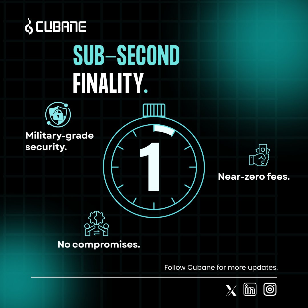 CubaneSpace's tweet photo. Cubane isn’t about trade-offs, it’s about breakthroughs.
✅ Sub-second finality
💸 Near-zero fees
🛡️ Military-grade security
Built from the ground up to deliver speed, affordability, and resilience, without compromise.
#CubanePerformance #NextGenBlockchain #NoTradeoffs https://t.co/EEUExWfHw1