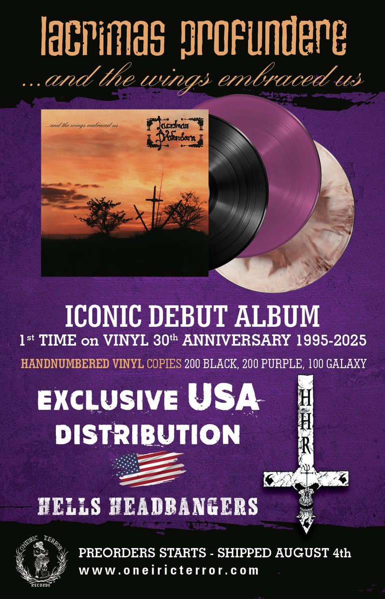 LACRIMAS PROFUNDERE "…And The Wings Embraced Us" LP on Oneiric Terror Records, Greece now available for pre-order; ships next month. Official US distribution through HHR.

🔥 Get it here:
shop-hellsheadbangers.com/item-group.asp…