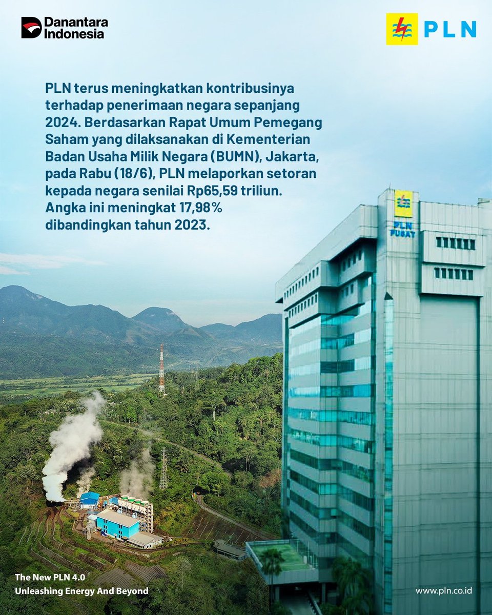 adhitya_07's tweet photo. PLN tidak hanya menghadirkan layanan listrik, namun bekontribusi nyata dalam pembangunan negeri. PLN menyumbang Rp65,59 triliun untuk penerimaan negara sepanjang 2024.
➡ Dividen ✔
➡ Pajak ✔
➡ Penerimaan Negara Bukan Pajak ✔

#PLNUntukIndonesia #AcceleratingRenewableEnergy https://t.co/p3dOSeucOf