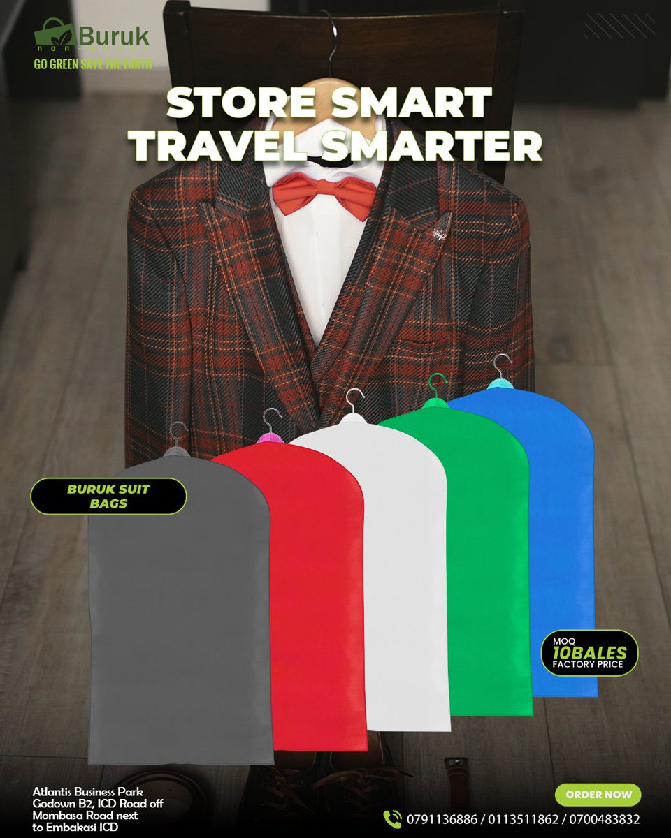 BurukGIndustry's tweet image. Store smart. Travel smart. Keep your style wrinkle-free wherever you go.
📍 Atlantis Business Park, off Mombasa Road
📞 0791 136 886 | 0113 511 862 | 0700 483 832

#StoreSmart #TravelSmart #WrinkleFreeStyle #SuitCare #TravelInStyle #SmartPacking #StyleOnTheGo #PackLikeAPro