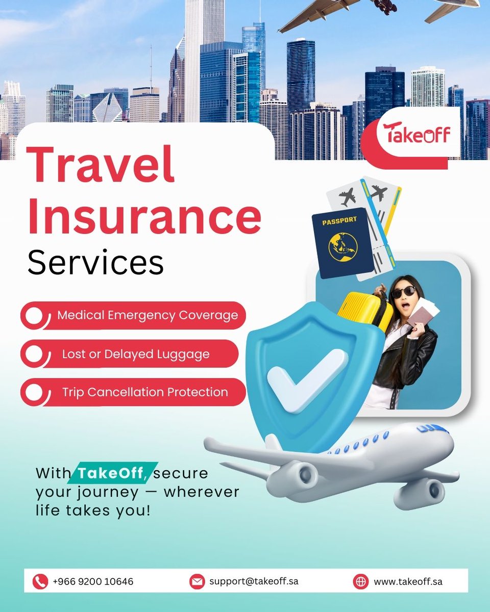 takeoff_saudi's tweet photo. Don’t let the unexpected ruin your trip! With #TakeOff’s Travel Insurance, enjoy peace of mind with full coverage.  

🛡️ Stay protected wherever you travel

📷 WhatsApp: +966 11 229 7552  
📷https://t.co/K50jKmGKk9 

#TravelInsurance #SafeTravels #TravelSmart #Insurance https://t.co/Mwo0dg5a8F