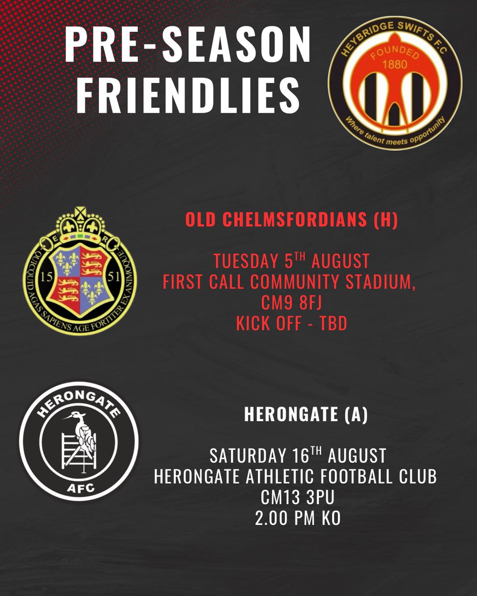 Our pre season schedule has plenty of games to get ready for the new season 💪🏻 

Any changes will be updated 

First game Wednesday, will be good to get back on the pitch and get underway properly ⚫️⚪️

#Swifts #PreSeason