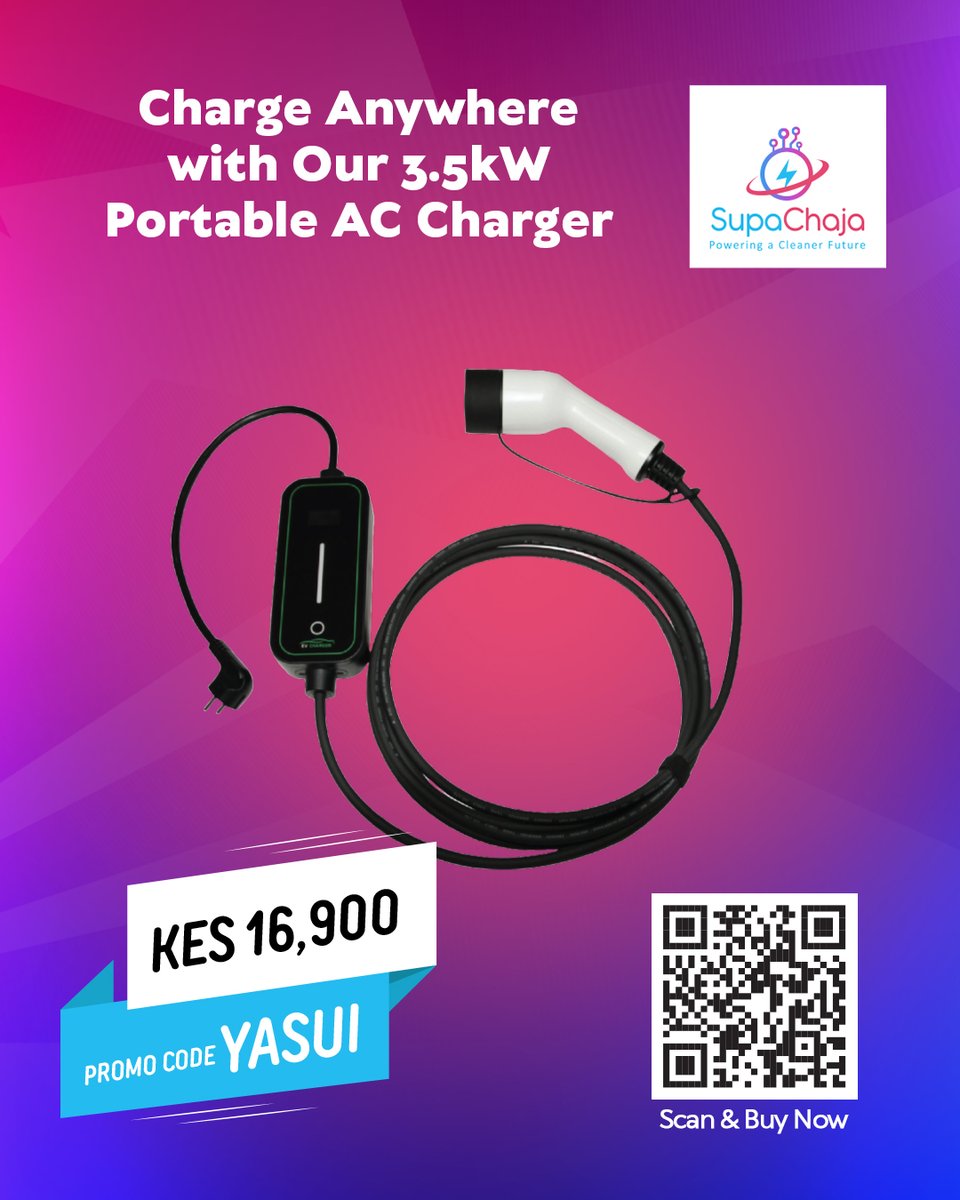 Charge at your convenience with our 3.5kW Portable AC Charger. It’s compact, reliable and built for flexible lifestyles, whether at home, in the office parking lot or on the road. Compatible with both Type 1 and Type 2 ports. #SupaChaja #PoweringACleanerFuture