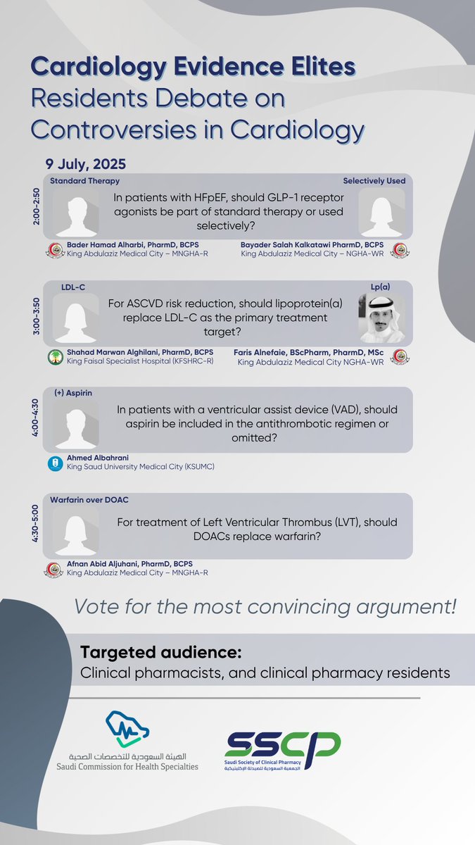 sscpCardpsn's tweet photo. Where top minds meet on the 9th of July 2025, the Evidence Elites take on cardiology’s toughest controversies! 🫀 

📍 Register now: https://t.co/QjYUq7JpuI 

📢 Let the data speak. May the best argument WIN! https://t.co/DX3sXsyZMz