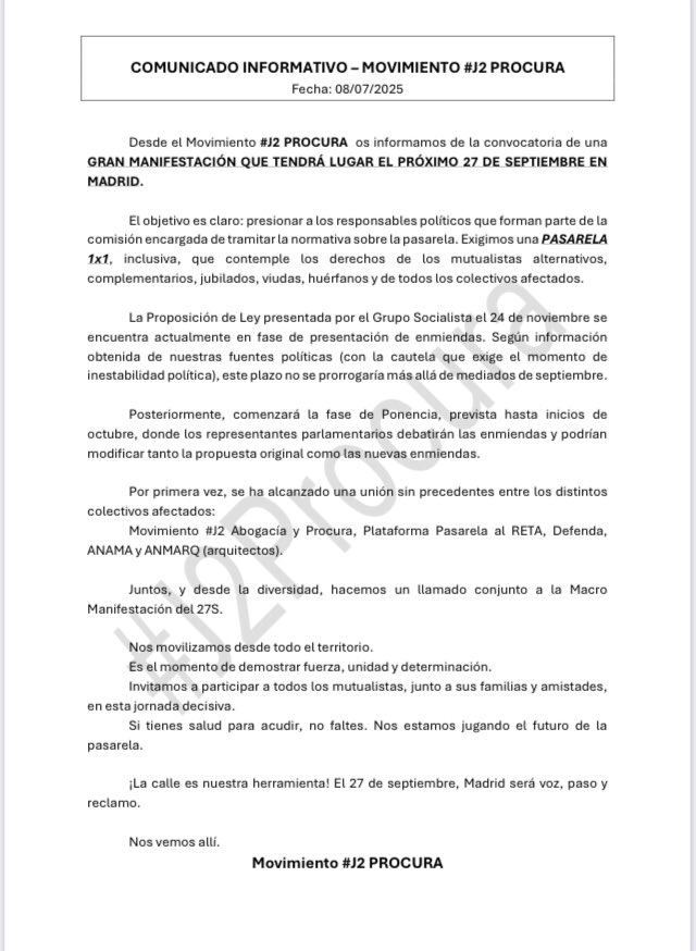 Comunicado J2PROCURA  #Manifestación27S
#TodosAMadrid