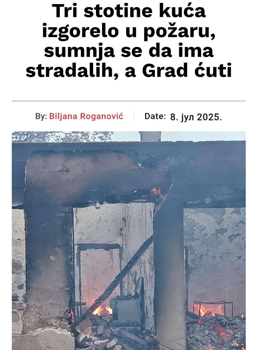 U Topličkom okrugu u jučerašnjem požaru izgorelo oko 300 kuća ‼️
Gotovo celo selo Dubovo je nestalo, izgorela je i seoska crkva ‼️😥