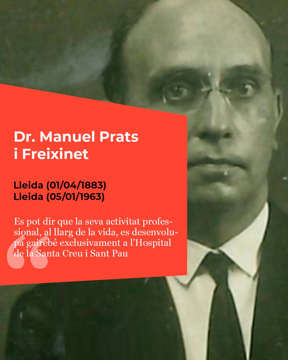 MHMedicinaCat's tweet image. 👨⚕️𝐌𝐚𝐧𝐮𝐞𝐥 𝐏𝐫𝐚𝐭𝐬 𝐢 𝐅𝐫𝐞𝐢𝐱𝐢𝐧𝐞𝐭 (1883-1963) va ser un metge que va desenvolupar pràcticament tota la seva activitat professional a l'Hospital de la Santa Creu i Sant Pau. També va ser membre de l’Institut d’Estudis Catalans.
👉ja.cat/9QYv1