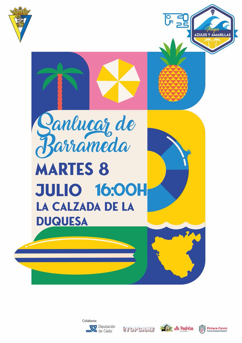 TOUR 2025 PLAYAS AZULES Y AMARILLAS, hoy martes 8 de julio, visitará las localidades Chipiona y Sanlucar, juegos y cadismo juntos #unidosparaseguircreciendo