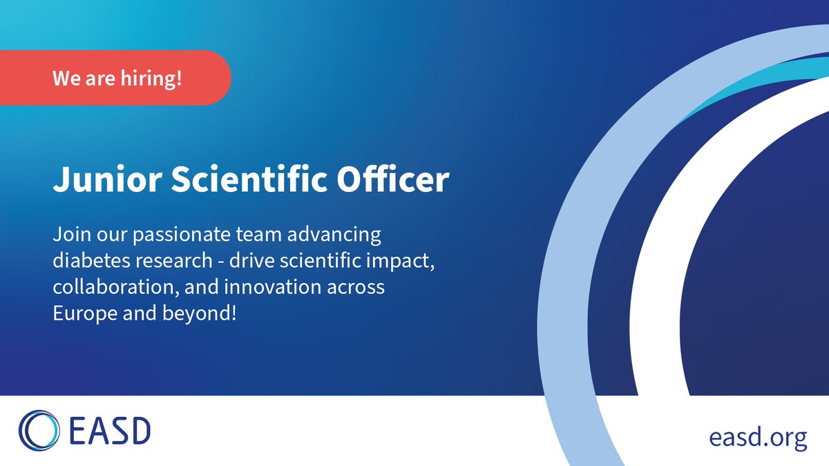 🚨 We’re hiring! 
Join <a href="/EASDnews/">EASD</a> as our next Junior Scientific Officer &amp; support #diabetesresearch &amp; education across Europe and beyond.
👉Apply by 24 July 2025: easd.org/uploads/Junior…
🔗More info: easd.org
#hiring #sciencejobs #careeropportunity