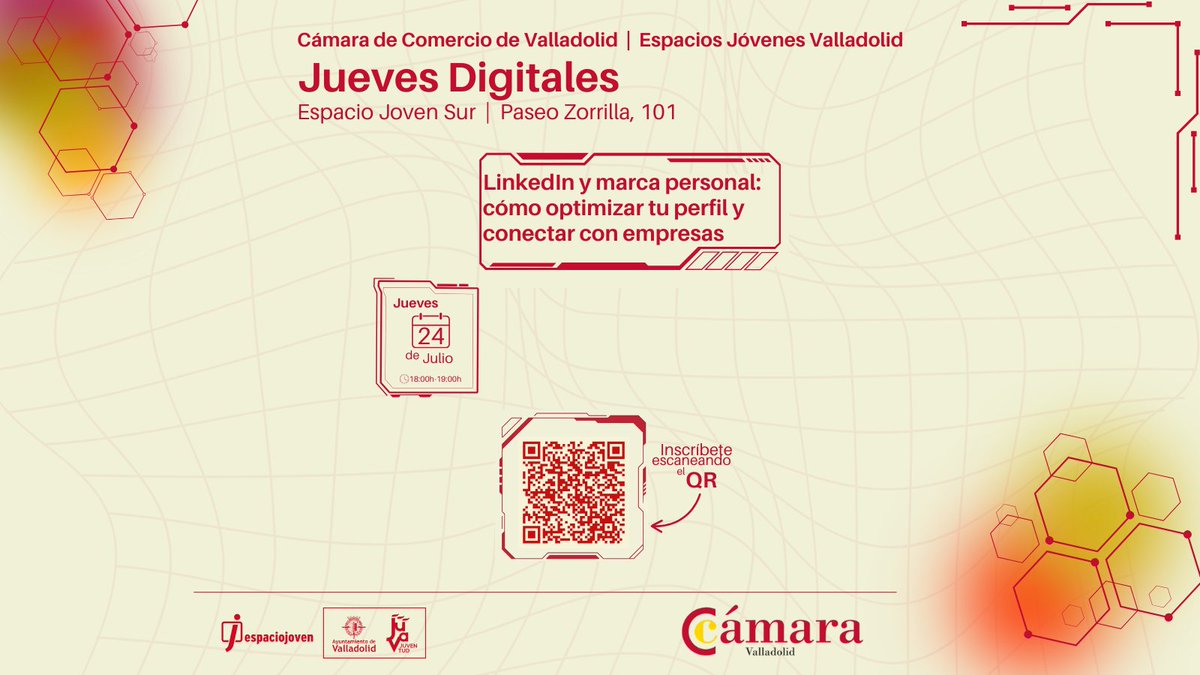 cam_valladolid's tweet photo. 💡Mejora tu presencia profesional en LinkedIn y destaca frente a las empresas 🚀

📢 Jueves Digitales

📅 Jueves 24 de julio 🕕18:00h

🗣️ Con Víctor Hernando de @VoroMarketing 🧠✨

🔗 https://t.co/8dgUkVFGfX

#JuevesDigitales #LinkedIn #EspacioJoven #Valladolid @AyuntamientoVLL https://t.co/VnbX0D4olh