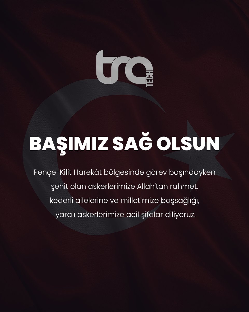 🇹🇷 Pençe-Kilit Harekât bölgesinde görev başındayken şehit olan askerlerimize Allah'tan rahmet, kederli ailelerine ve milletimize başsağlığı, yaralı askerlerimize acil şifalar diliyoruz.

#başımızsağolsun