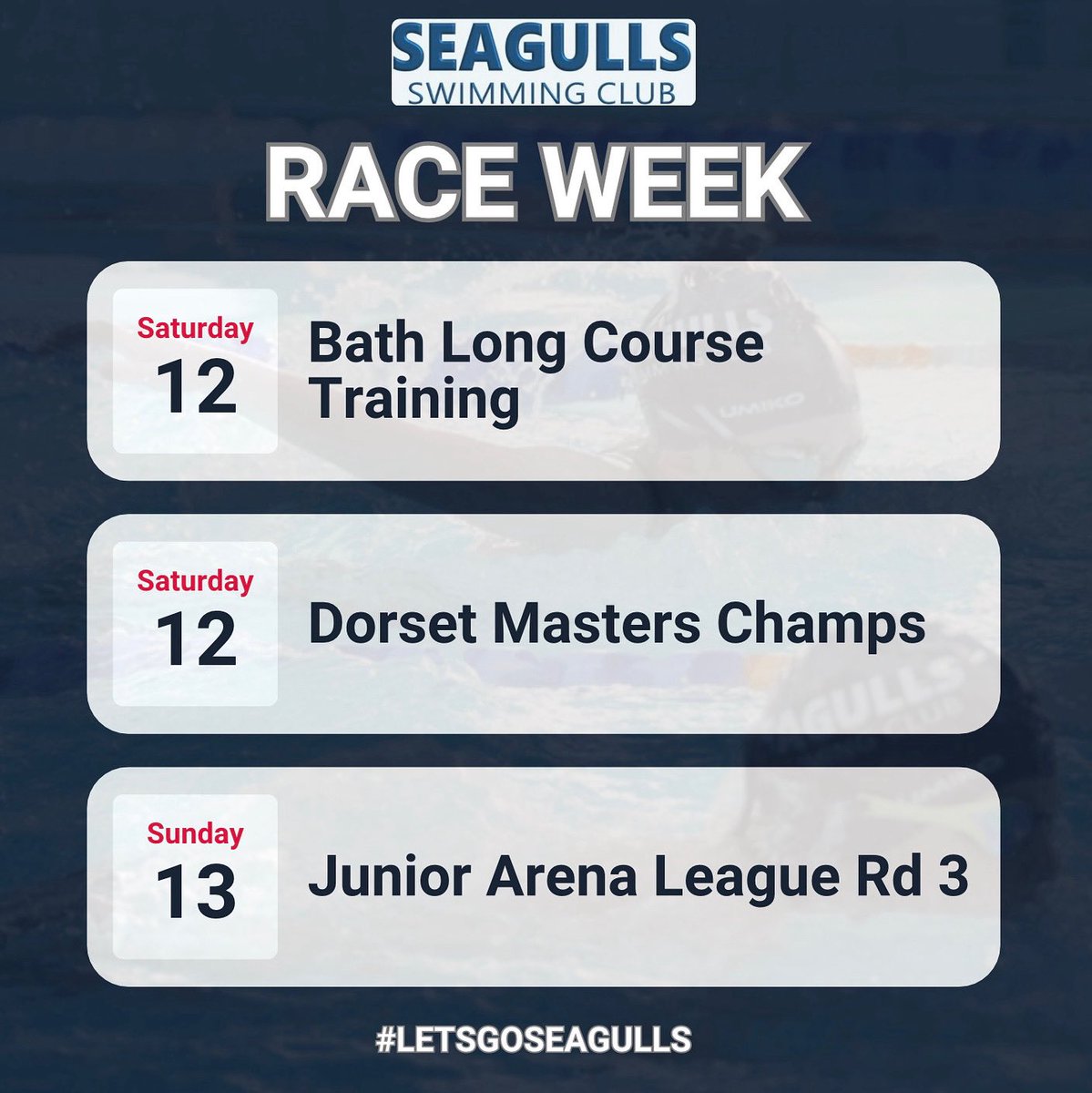 Big weekend ahead of events 🏊‍♀️🏊‍♂️

#Letsgoseagulls
#raceweekend 
#team
