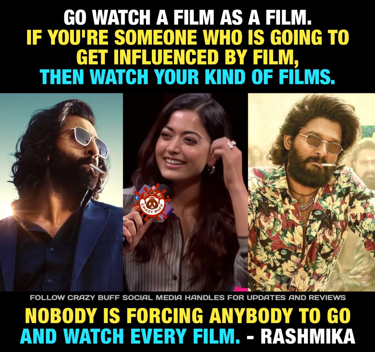 If you get influenced by films, watch your kind of films - #Rashmika 

#RashmikaMandanna #RanbirKapoor #Animal #AlluArjun #Pushpa #Pushpa2