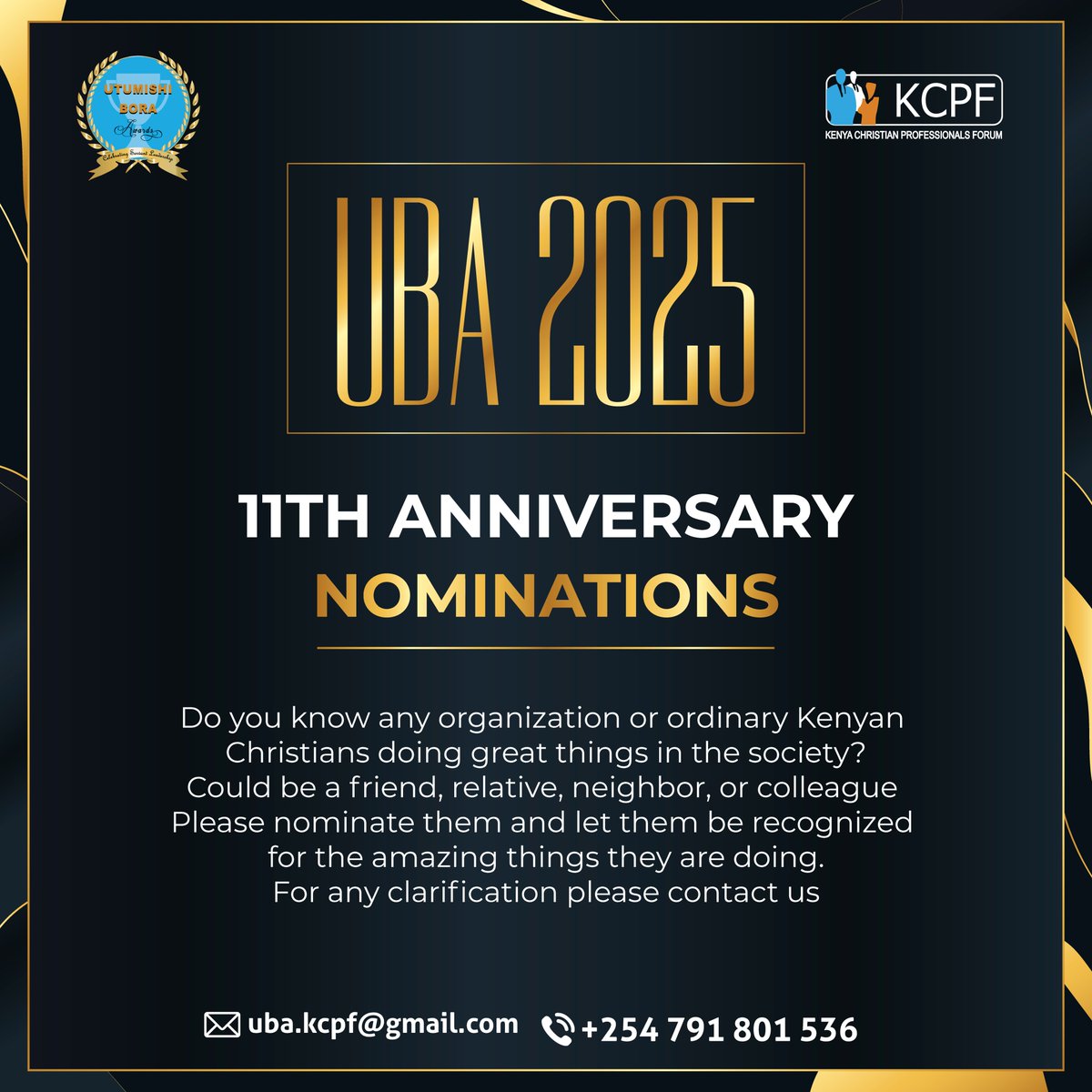 Utumishi Bora Awards 2025 Nominations Now Open!

Do you know a person or organization that truly lives out integrity, shows transformational leadership, values family, and champions positive impact in society?
It’s time to honour them! 
Nominate here: forms.gle/e47PKNRDdsrXkj…