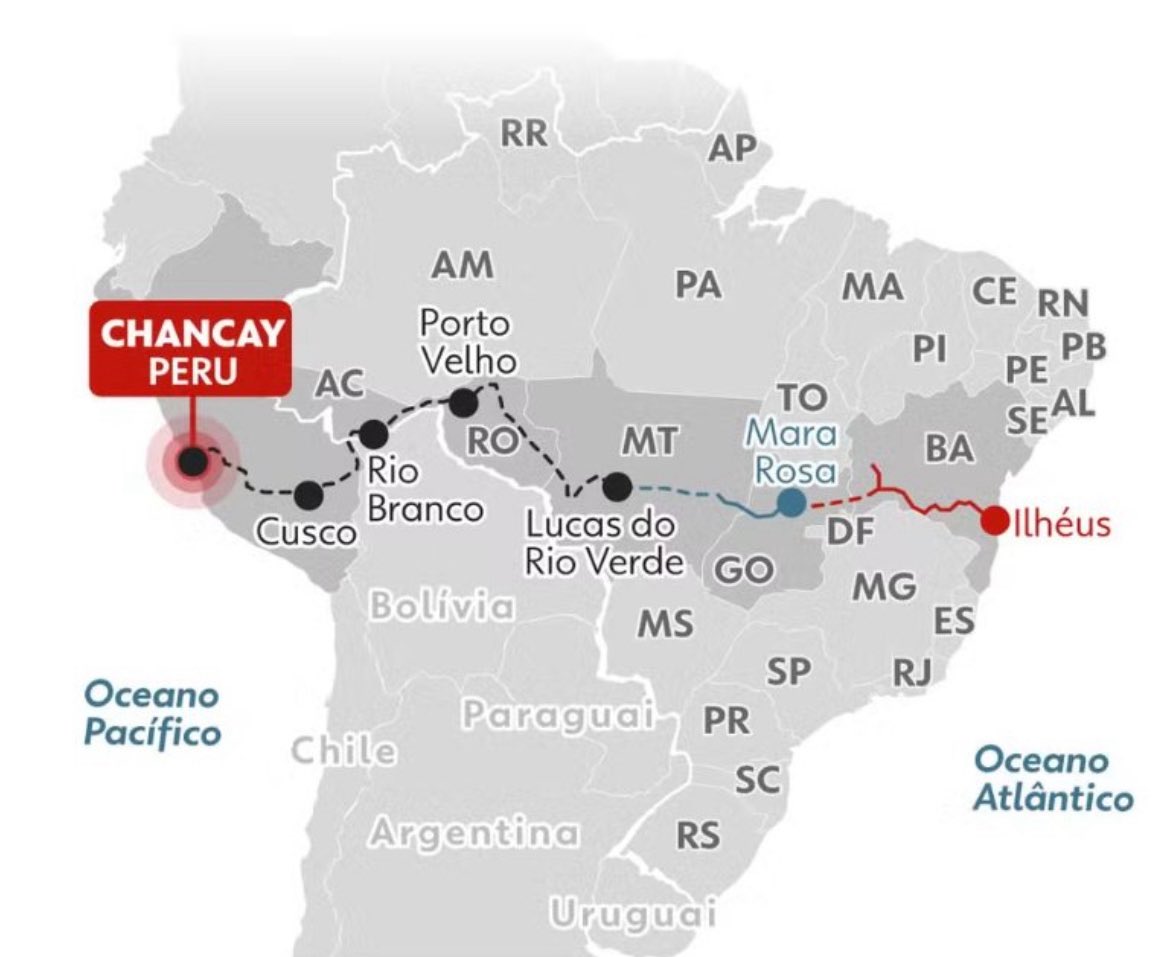 ComandoChavin's tweet photo. El 7 de julio en el marco del BRICS, Brasil y China firmaron un acuerdo que visa   implementar un corredor ferroviario transoceánico que conecte el Atlántico con el Pacífico a través del puerto de Chancay en Perú. 
***********
Como siempre,  habrán los que no quieran que suceda , so pretexto de expansionismos y sometimiento de soberanías .
También los que quieran dar todo gratis, así el trazo (para hacerlo más económico) colisione con áreas protegidas etc .

Corresponde al gobierno peruano  plantear una posición que evite esas posiciones radicales, que los tratos sean transparentes y públicos y que no colisione con áreas protegidas. 

Esto es histórico, apóyense - entre otros- con estudios y recomendaciones de los colegios profesionales implicados. 

El proyecto promete fortalecer la posición geopolítica del Perú. Pero no debe ser a cualquier precio