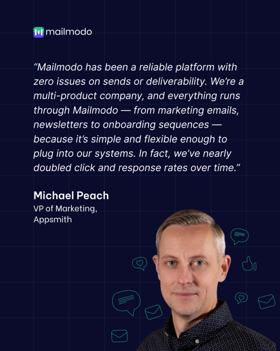 3 years. 160K users. 0 platform switches.
That’s retention done right. 

<a href="/theappsmith/">Appsmith</a>  scaled with <a href="/mailmodo/">Mailmodo</a> :

✅ Behavior-based flows
✅ Real-time sync
✅ Fast campaign creation

Hear it from Michael Peach👇
🔗mailmodo.com/case-studies/a…