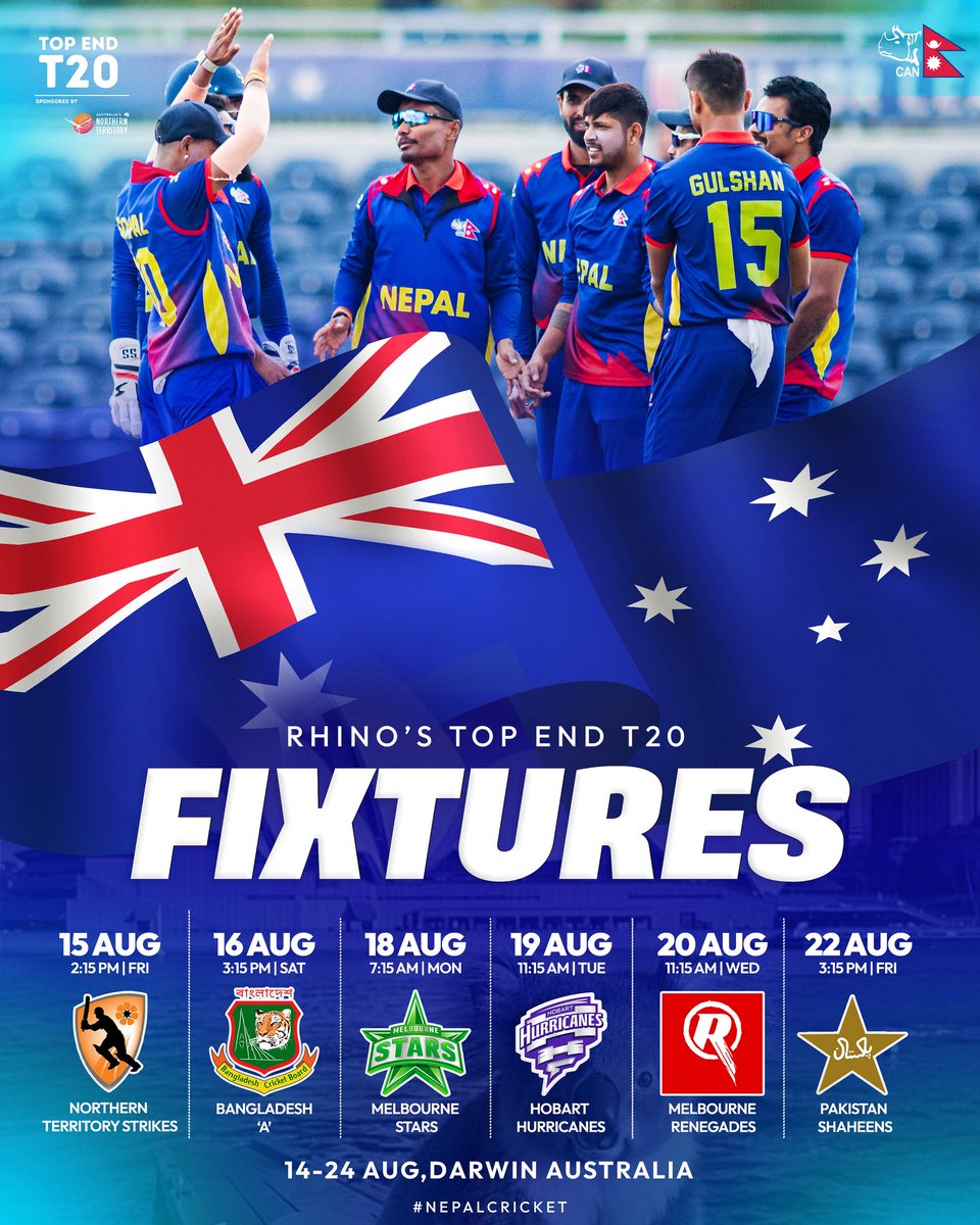🗓 Fixtures locked in! 🇳🇵

#Rhinos are ready for the Top End T20 Series  the next stop on the road to the T20 World Cup. 🏏🔥

#NepalCricket