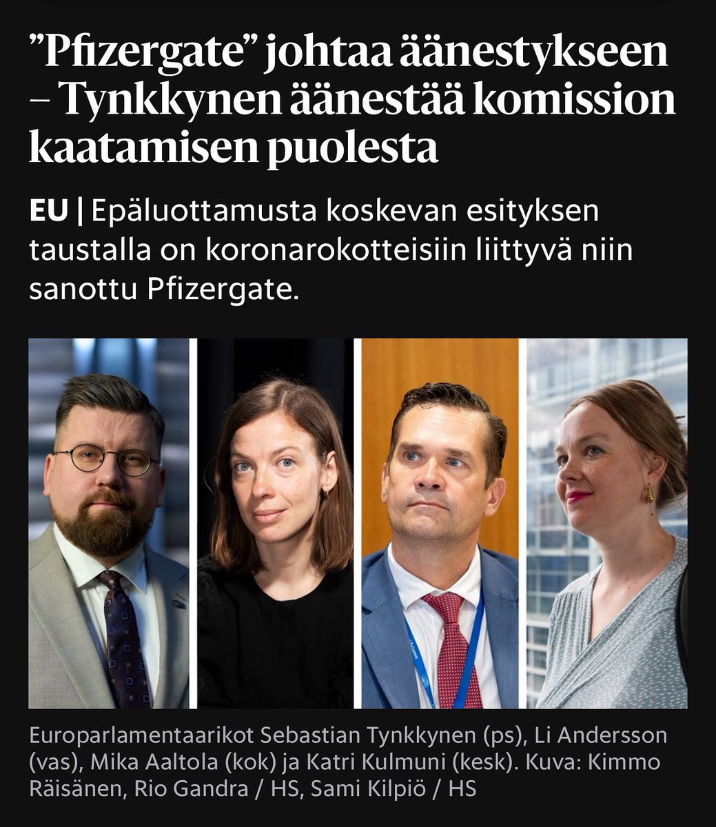 Tällainen korruptioskandaali kaataisi kenet tahansa.

35 miljardin euron kauppoja tekstarein, joita ei oikeuden päätöksestä huolimatta suostuta edes julkaisemaan.

Äänestän Ursula von der Leyenin luottamusta vastaan ja niin pitäisi tehdä jokaisen muunkin suomalaismepin.