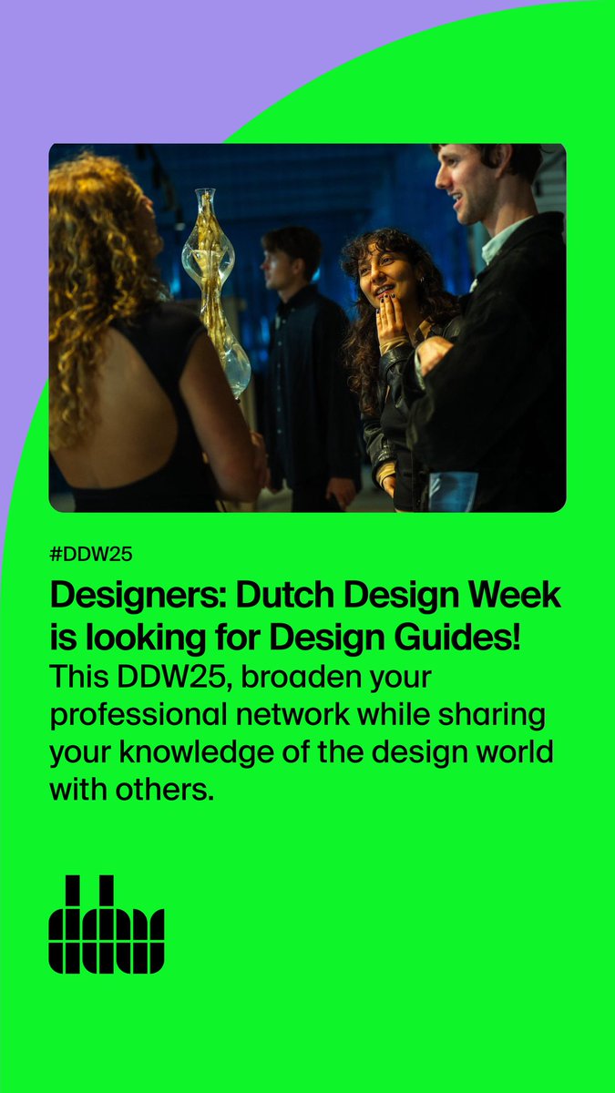 dutchdesignweek's tweet image. DDW is looking for Design Guides to steer the tours during Dutch Design Week 2025. 

👀 It&apos;s a great paid opportunity for designers to still take part in #DDW25, while interacting with some of the most forward-thinking designers.

Become a Design Guide 👉 bit.ly/4lG1blk