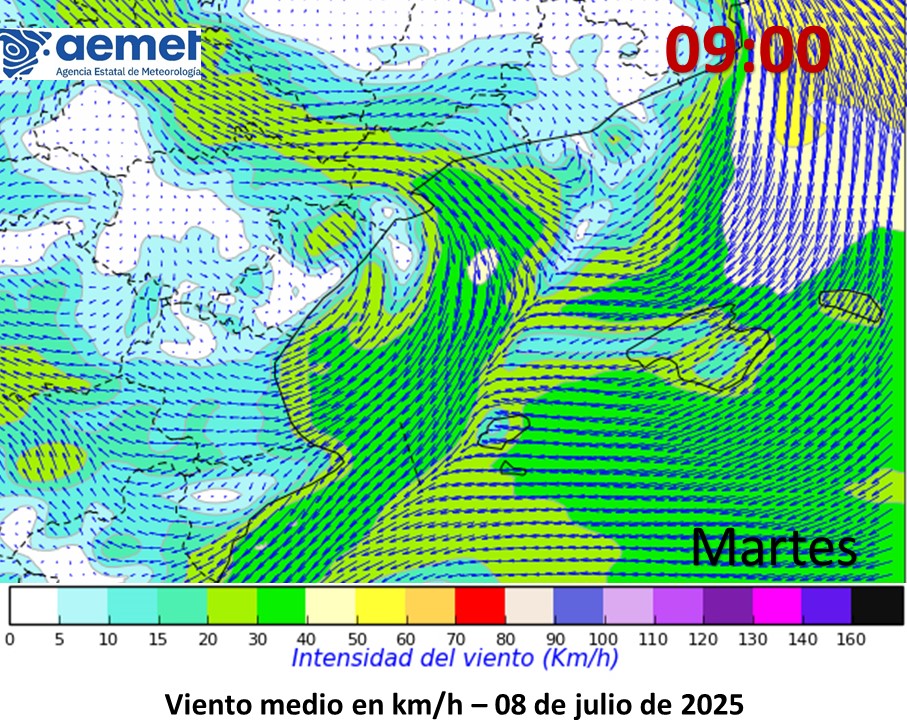 AEMET_CValencia's tweet photo. Campo de viento previsto a las 09 horas de hoy, con mestral en el Ebro y giro de viento en sentido de las agujas del reloj hasta penetrar por el litoral de la Comunitat Valenciana del nordeste. https://t.co/GvnRe2ei31