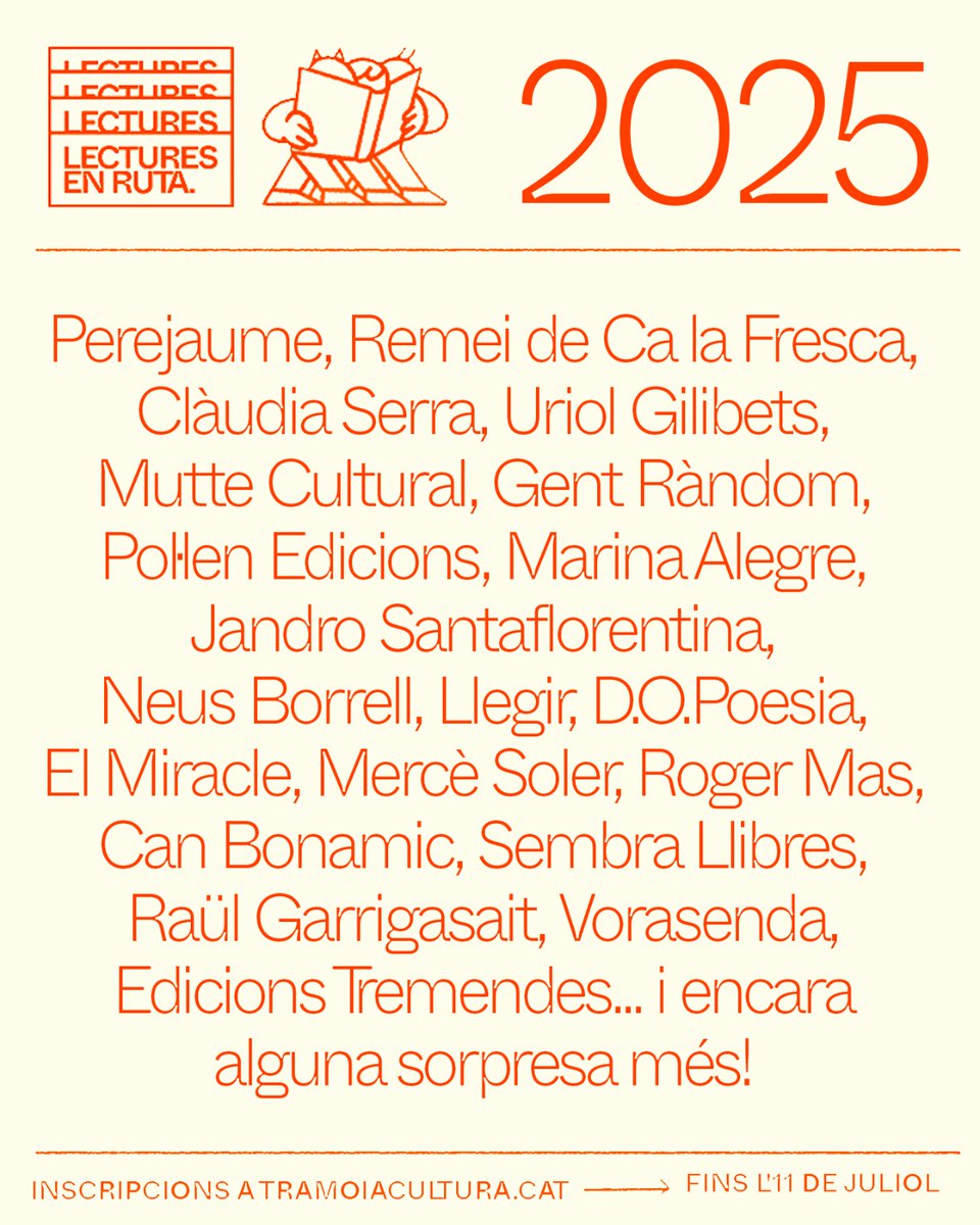 Aquestes són les feres i projectes que ens trobarem al tour literari d'aquesta tardor 🐗🦊🐭🐰🦌🍂📕
ÚLTIMS DIES I ÚLTIMES PLACES PEL #LecturesEnRuta25! CORREU!
Tota la info: tramoiacultura.cat